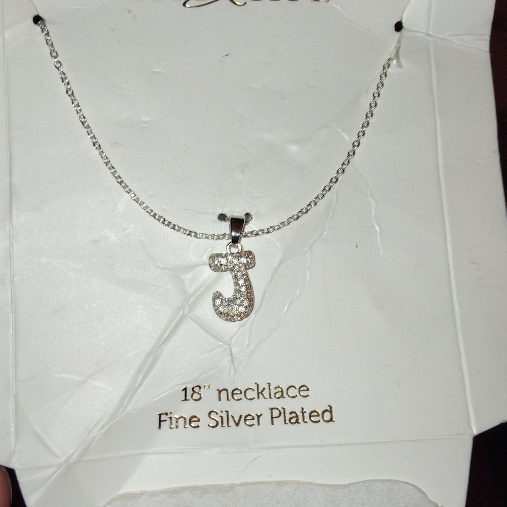 City X City 18" Fine Silver Plated Letter J Pendant Necklace Cubic Zirconia
